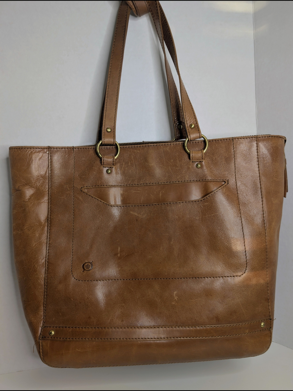 Børn Tan Distressed Leather Tote Bag Shoulder Handbag Crown Logo